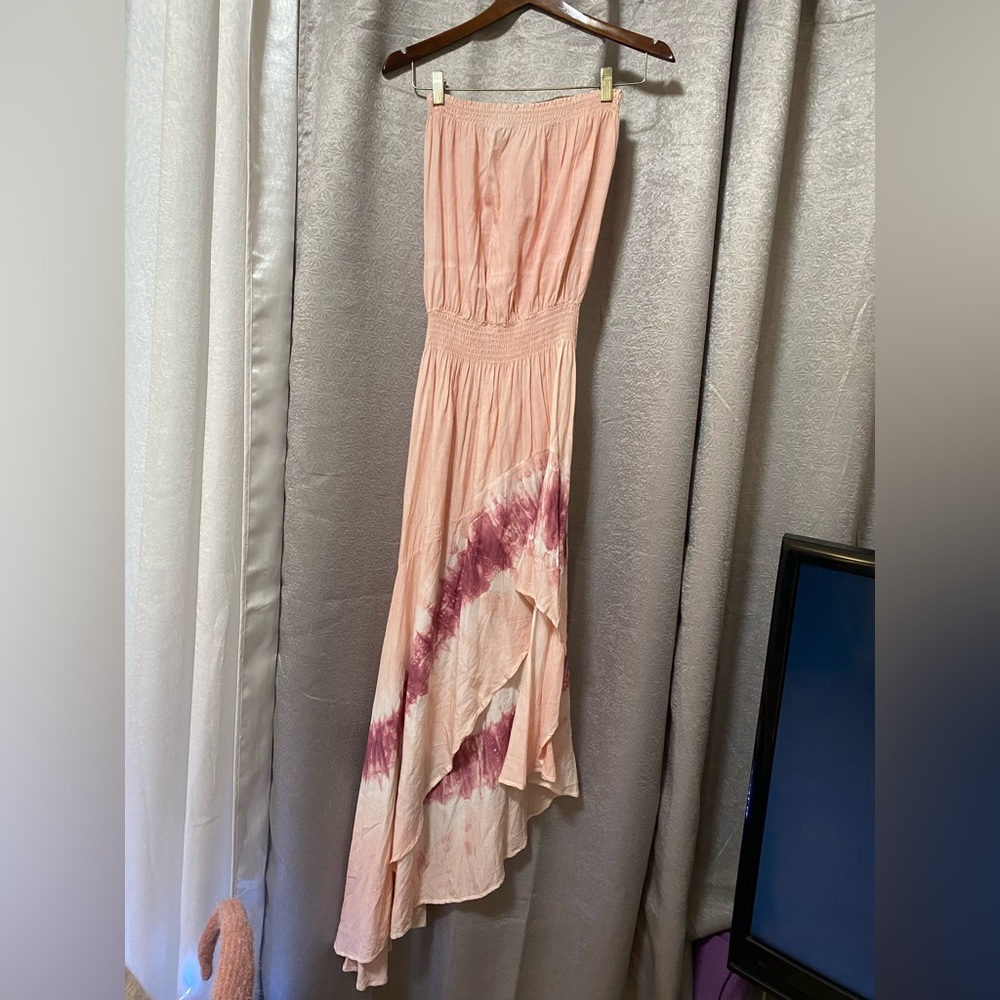 Storia pink tie dye strapless hi low hem summer dress